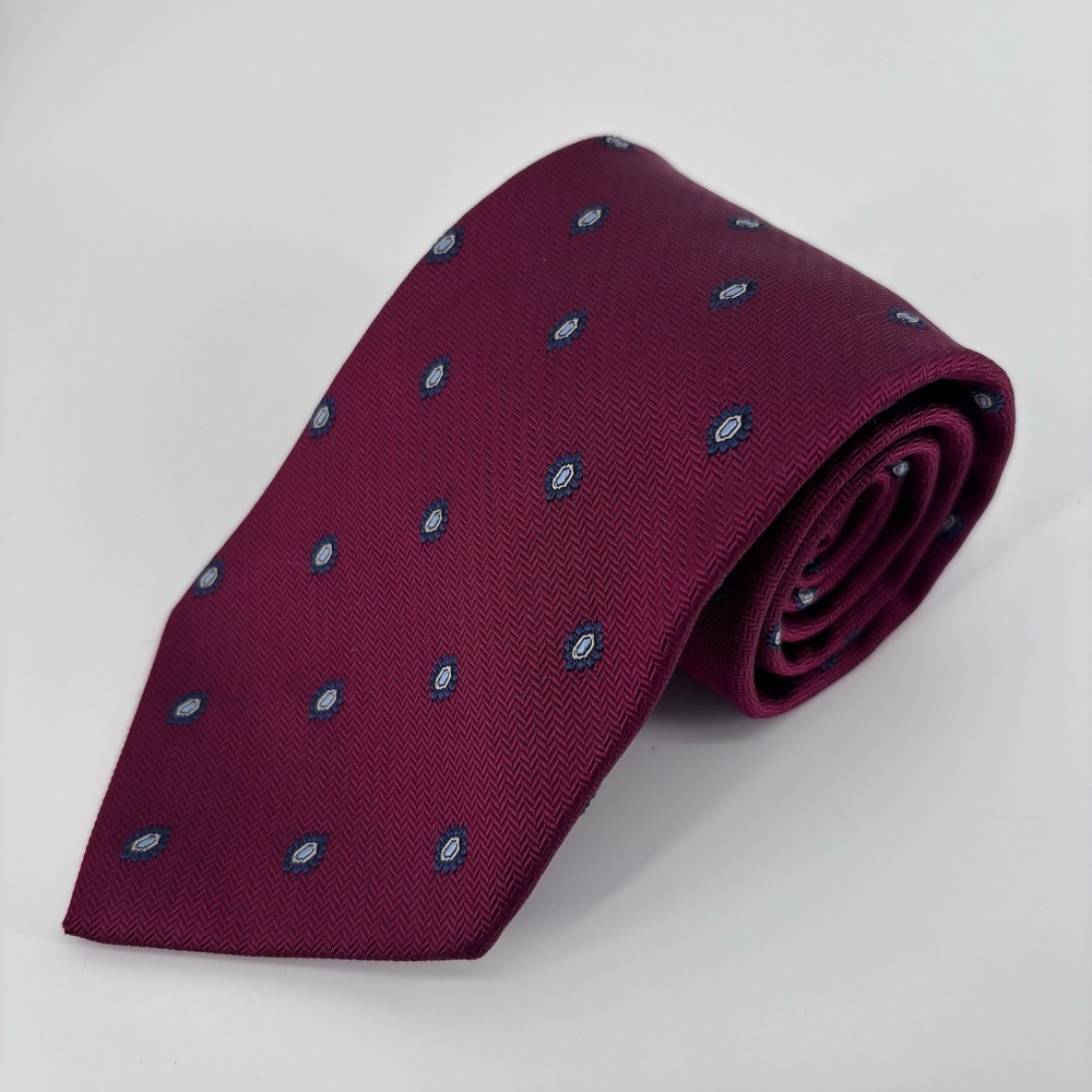 Brooks Brothers Makers Silk Necktie Mens Burgundy Geometric Medallion USA